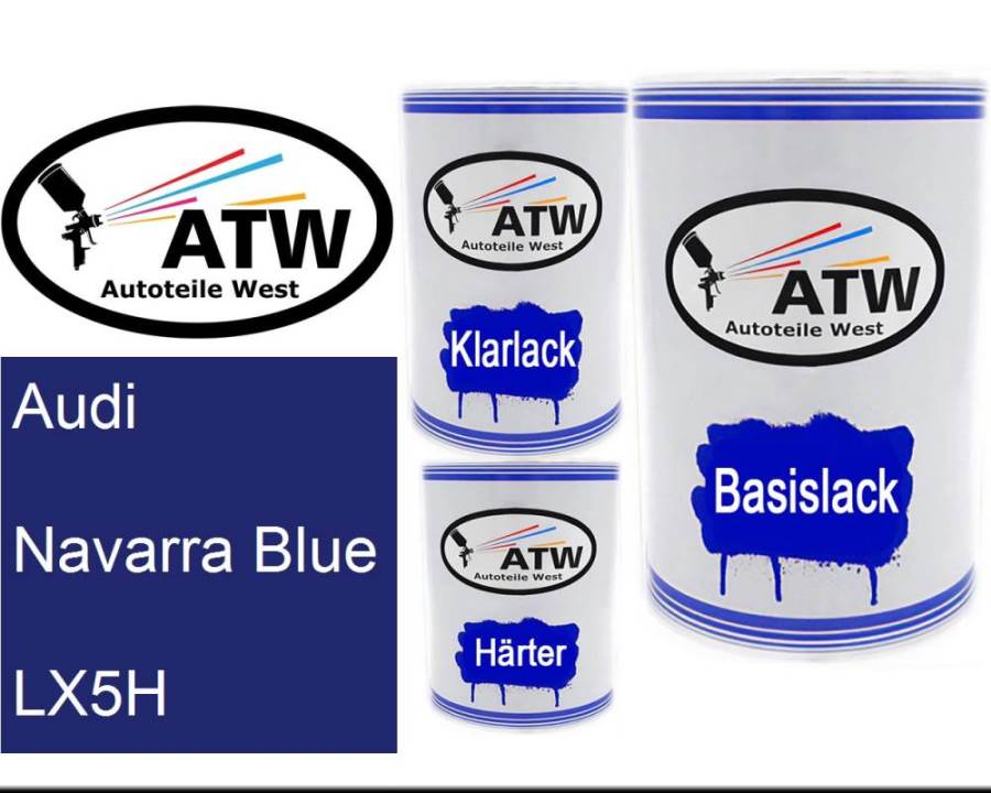 Audi, Navarra Blue, LX5H: 500ml Lackdose + 500ml Klarlack + 250ml Härter - Set, von ATW Autoteile West.